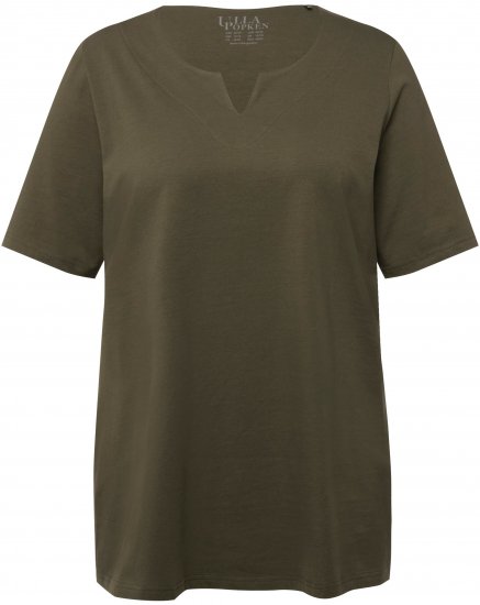 Ulla Popken Essential Notch Neck Stretch Tee Forest Green - T-krekli - 