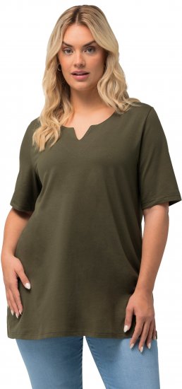 Ulla Popken Essential Notch Neck Stretch Tee Forest Green - T-krekli - 