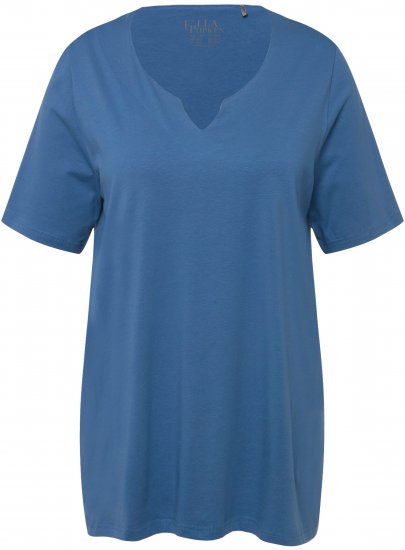 Ulla Popken Essential Notch Neck Stretch Tee Denim Blue - T-krekli - 