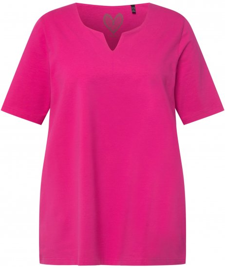 Ulla Popken Essential Notch Neck Stretch Tee Fuchsia Pink - T-krekli - 