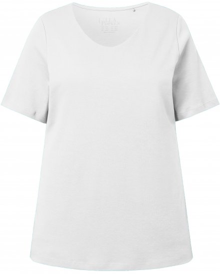 Ulla Popken Double Layer Rounded V-Neck Slim Fit Tee Snow White - T-krekli - 