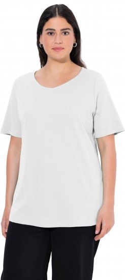Ulla Popken Double Layer Rounded V-Neck Slim Fit Tee Snow White - T-krekli - 