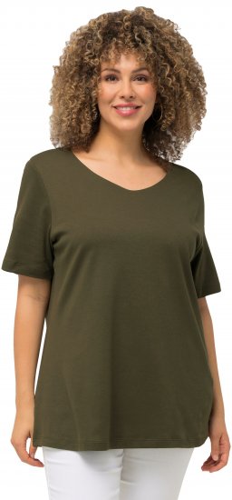 Ulla Popken Double Layer Rounded V-Neck Slim Fit Tee Forest Green - T-krekli - 