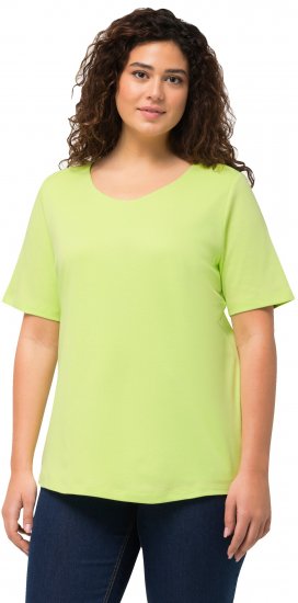 Ulla Popken Double Layer Rounded V-Neck Slim Fit Tee Lime Green - T-krekli - 