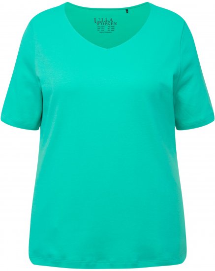 Ulla Popken Double Layer Rounded V-Neck Slim Fit Tee Turquioise Green - T-krekli - 
