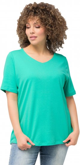 Ulla Popken Double Layer Rounded V-Neck Slim Fit Tee Turquioise Green - T-krekli - 