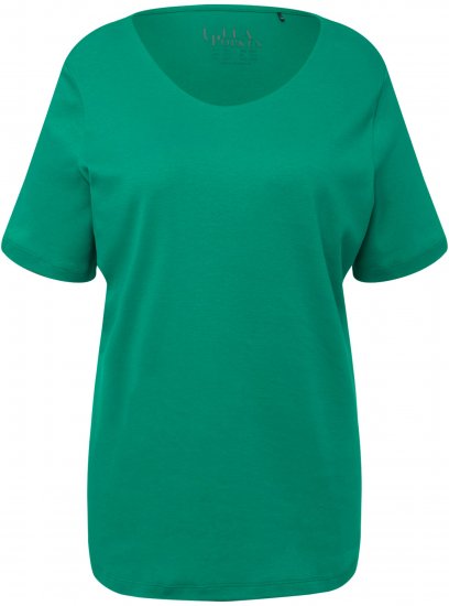 Ulla Popken Double Layer Rounded V-Neck Slim Fit Tee Emerald - T-krekli - 