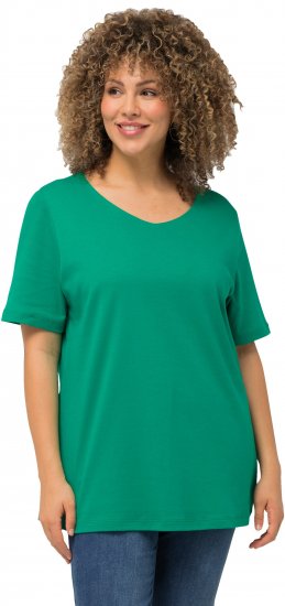 Ulla Popken Double Layer Rounded V-Neck Slim Fit Tee Emerald - T-krekli - 