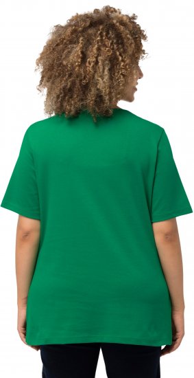 Ulla Popken Double Layer Rounded V-Neck Slim Fit Tee Green Emerald - T-krekli - 