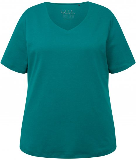 Ulla Popken Double Layer Rounded V-Neck Slim Fit Tee Dark Emerald - T-krekli - 