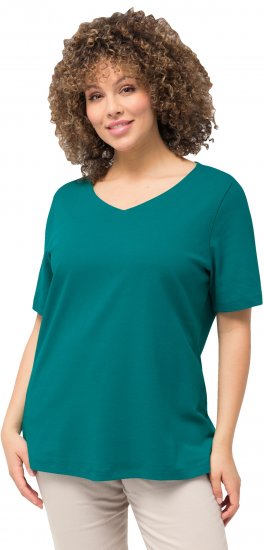 Ulla Popken Double Layer Rounded V-Neck Slim Fit Tee Dark Emerald - T-krekli - 