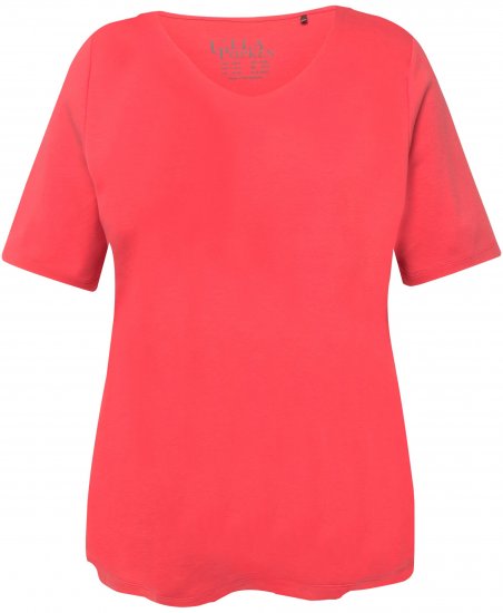 Ulla Popken Double Layer Rounded V-Neck Slim Fit Tee Dark Coral - T-krekli - 