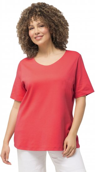 Ulla Popken Double Layer Rounded V-Neck Slim Fit Tee Dark Coral - T-krekli - 