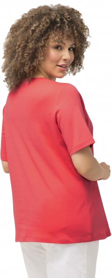 Ulla Popken Double Layer Rounded V-Neck Slim Fit Tee Dark Coral - T-krekli - 