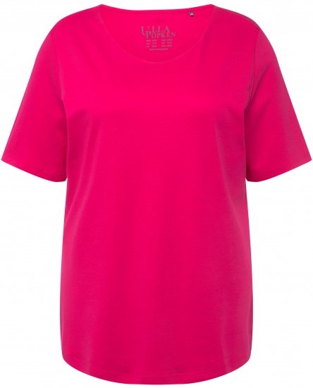 Ulla Popken Double Layer Rounded V-Neck Slim Fit Tee Magenta Pink - T-krekli - 
