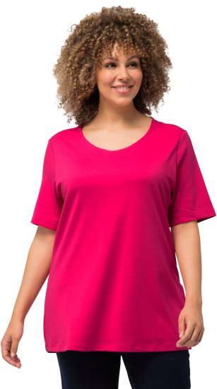 Ulla Popken Double Layer Rounded V-Neck Slim Fit Tee Magenta Pink - T-krekli - 