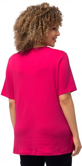 Ulla Popken Double Layer Rounded V-Neck Slim Fit Tee Magenta Pink - T-krekli - 