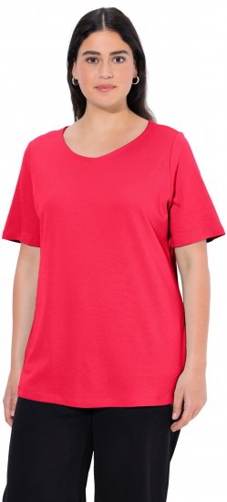 Ulla Popken Double Layer Rounded V-Neck Slim Fit Tee Red - T-krekli - 