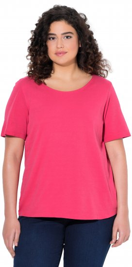 Ulla Popken Double Layer Rounded V-Neck Slim Fit Tee Dark Pink - T-krekli - 