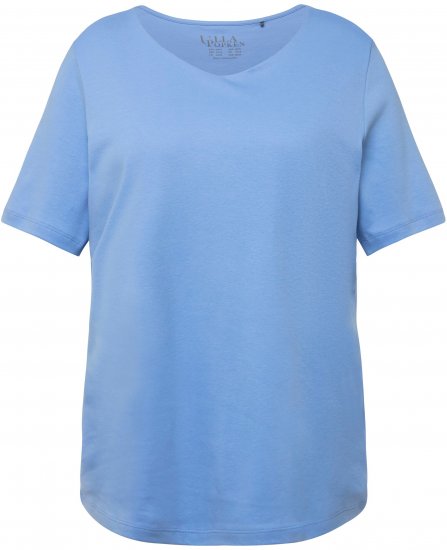 Ulla Popken Double Layer Rounded V-Neck Slim Fit Tee Cloud Blue - T-krekli - 