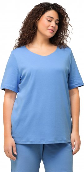 Ulla Popken Double Layer Rounded V-Neck Slim Fit Tee Cloud Blue - T-krekli - 