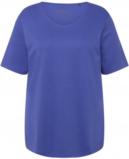 Ulla Popken Double Layer Rounded V-Neck Slim Fit Tee Blue Purple - T-krekli - 