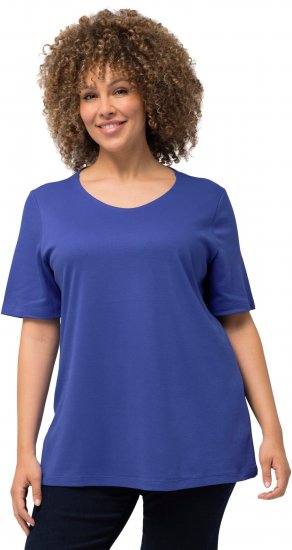 Ulla Popken Double Layer Rounded V-Neck Slim Fit Tee Blue Purple - T-krekli - 