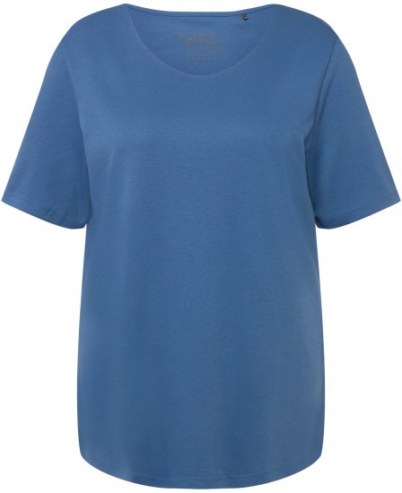 Ulla Popken Double Layer Rounded V-Neck Slim Fit Tee Denim Blue - T-krekli - 