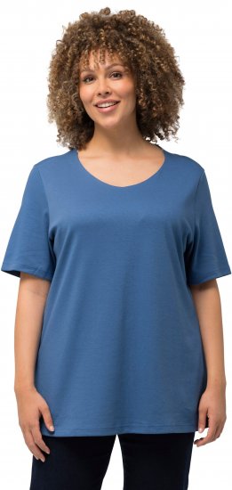 Ulla Popken Double Layer Rounded V-Neck Slim Fit Tee Denim Blue - T-krekli - 