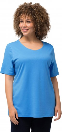 Ulla Popken Double Layer Rounded V-Neck Slim Fit Tee Sky Blue - T-krekli - 
