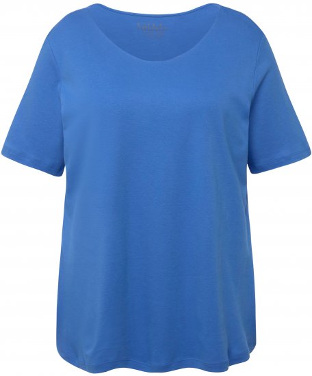 Ulla Popken Double Layer Rounded V-Neck Slim Fit Tee Blue - T-krekli - 