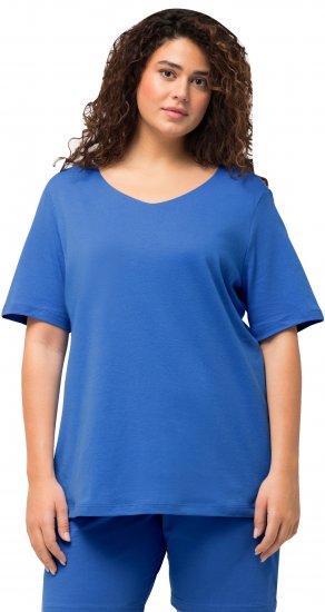 Ulla Popken Double Layer Rounded V-Neck Slim Fit Tee Blue - T-krekli - 