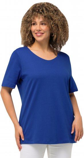 Ulla Popken Double Layer Rounded V-Neck Slim Fit Tee Cobalt Blue - T-krekli - 