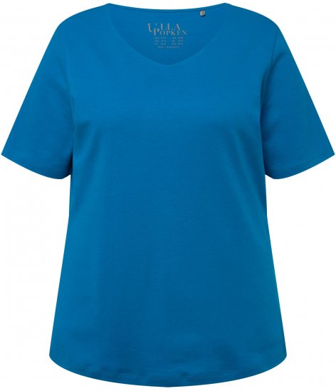 Ulla Popken Double Layer Rounded V-Neck Slim Fit Tee Medium Blue - T-krekli - 