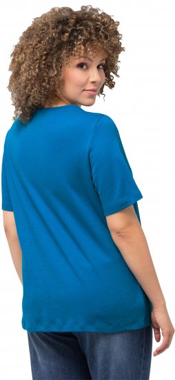 Ulla Popken Double Layer Rounded V-Neck Slim Fit Tee Medium Blue - T-krekli - 