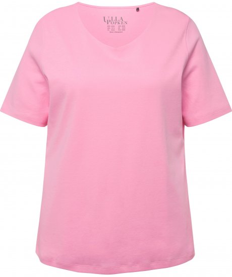 Ulla Popken Double Layer Rounded V-Neck Slim Fit Tee Light Pink - T-krekli - 