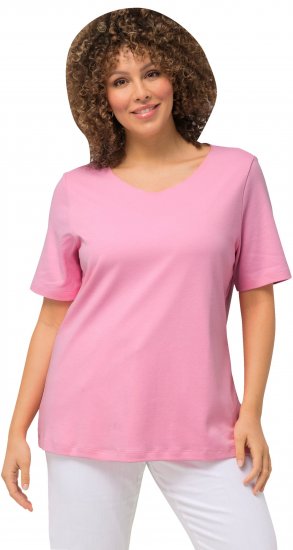 Ulla Popken Double Layer Rounded V-Neck Slim Fit Tee Light Pink - T-krekli - 
