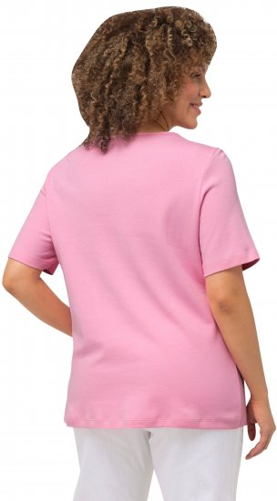 Ulla Popken Double Layer Rounded V-Neck Slim Fit Tee Light Pink - T-krekli - 