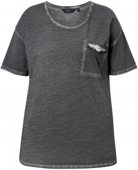 Ulla Popken Cold Dye Ruffle Edge Pocket Tee Graphite Grey - T-krekli - 