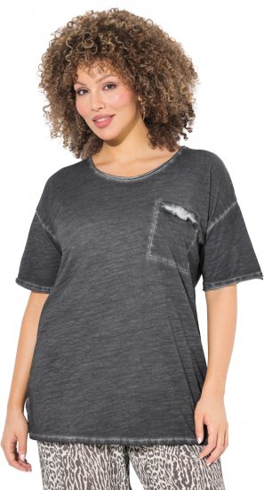 Ulla Popken Cold Dye Ruffle Edge Pocket Tee Graphite Grey - T-krekli - 
