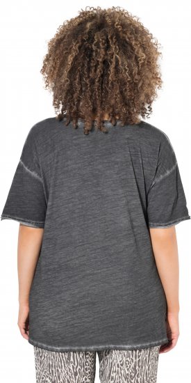 Ulla Popken Cold Dye Ruffle Edge Pocket Tee Graphite Grey - T-krekli - 
