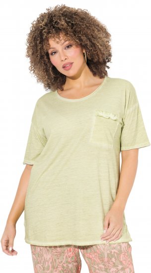 Ulla Popken Cold Dye Ruffle Edge Pocket Tee Pistachio - T-krekli - 