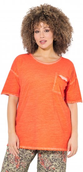 Ulla Popken Cold Dye Ruffle Edge Pocket Tee Coral Pink - T-krekli - 