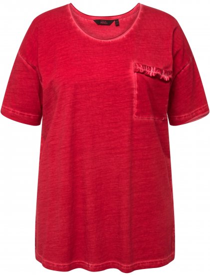 Ulla Popken Cold Dye Ruffle Edge Pocket Tee Salsa - T-krekli - 