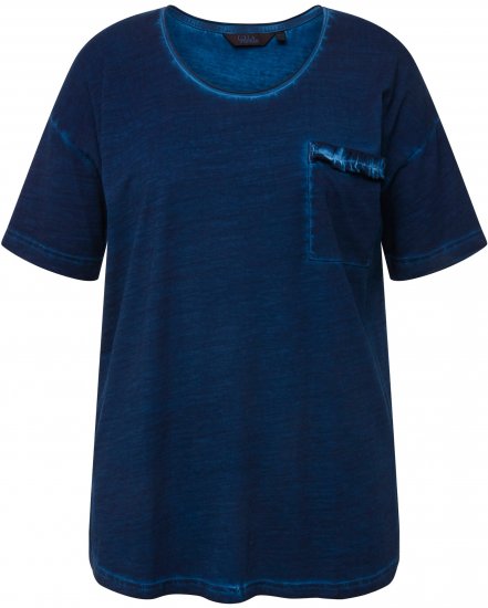 Ulla Popken Cold Dye Ruffle Edge Pocket Tee Dark Blue - T-krekli - 