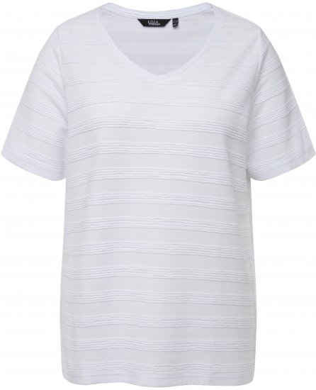 Ulla Popken Textured Striped Short Sleeve Tee Snow White - T-krekli - 