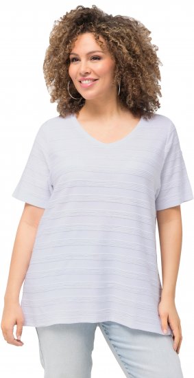 Ulla Popken Textured Striped Short Sleeve Tee Snow White - T-krekli - 