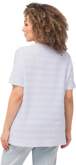 Ulla Popken Textured Striped Short Sleeve Tee Snow White - T-krekli - 