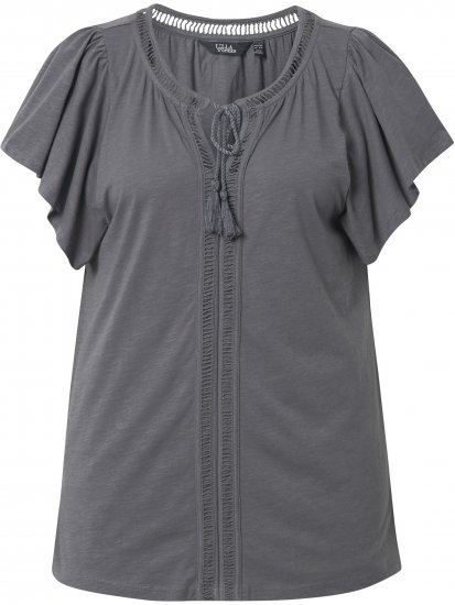 Ulla Popken Wing Sleeve V-Neck Tee Graphite Grey - T-krekli - 