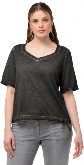 Ulla Popken Cold Dyed Sweetheart Neckline Short Sleeve Tee Graphite Grey - T-krekli - 